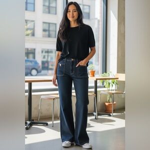 J.Crew '96 Denim Trouser | Size 34 | Dark Wash | NWT | High-Rise Wide Leg